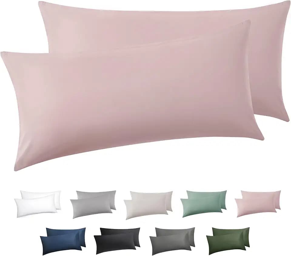 BEDSURE Kissenbezug 40x80 2er Set - 100% Baumwolle Kopfkissenbezug Rosa