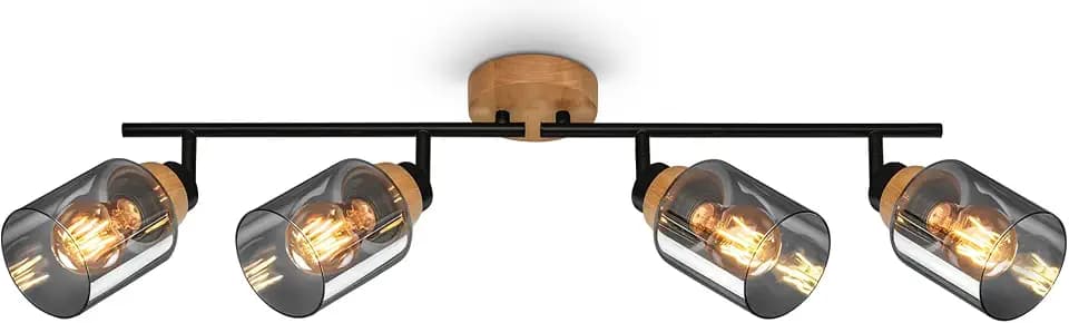 BRILONER – Deckenlampe, Deckenleuchte, Lampe, Rauchglas, Schwenkbar, Wohnzimmerlampe, Schlafzimmerlampe, Küchenlampe, Schwarz-Holz