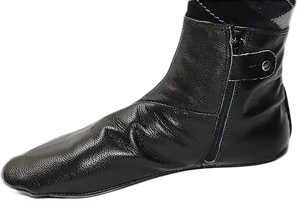 Modefa Men's Islamic Mest Sock Soft Goat Leather Muslim Khuff Kuffain Wudu Ablution - Zipper Stretch Slippers Black