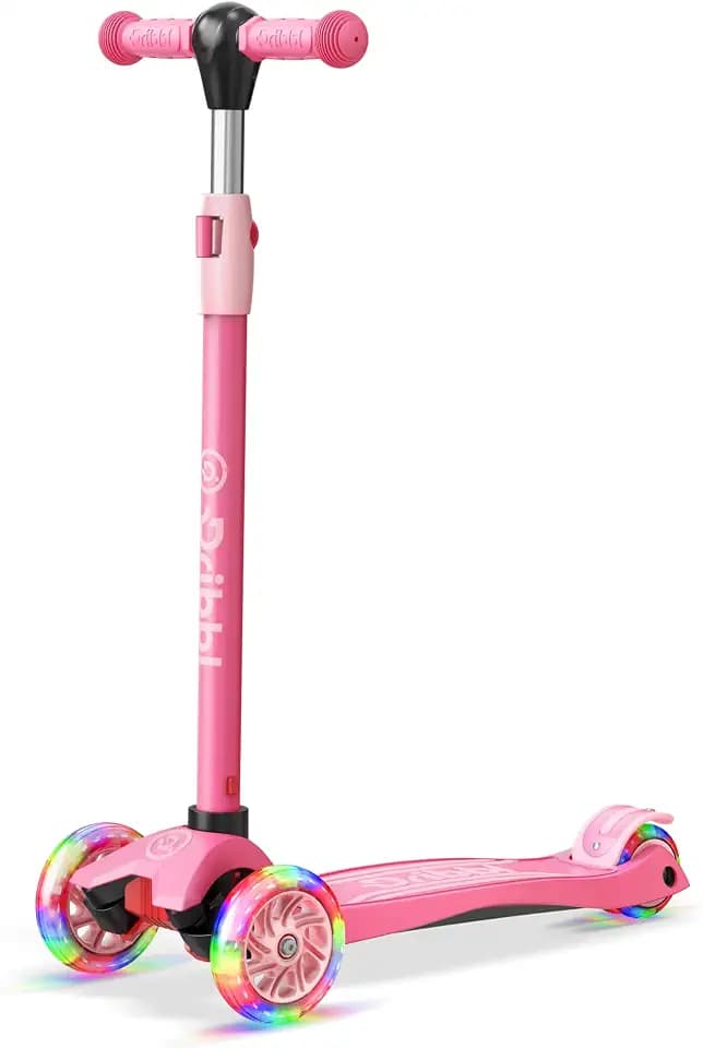 Dribbl 3-Wheel Kids Scooter - Lean-to-Steer Technology, Adjustable Height Handlebar, Wide Anti-Slip Deck, Scooter for Boys & Girls Ages 3+, Child Safety Approved, Support Riders Up to 165 lbs, Pink