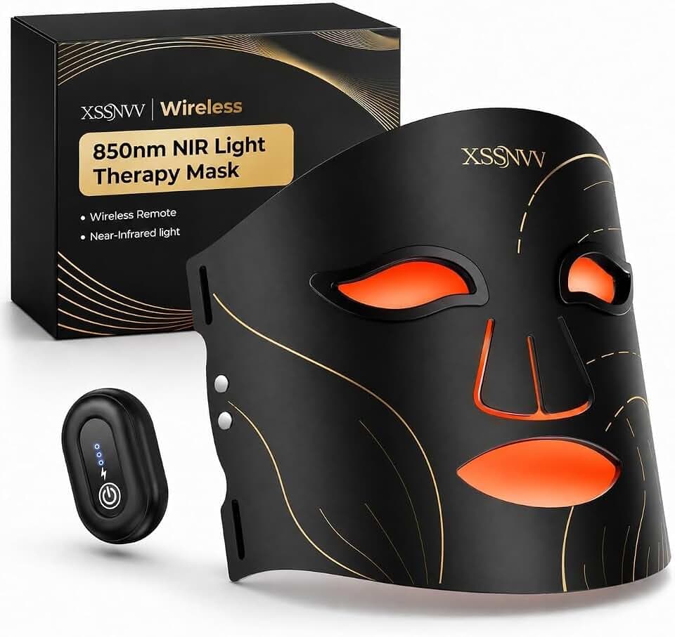 LED Maske Gesicht, Kabellos Lichttherapie Gesichtsmaske 4 Modi