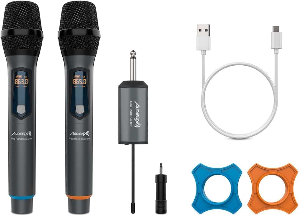 Audibax Missouri Free Hand Dual UHF Sistema de Micrófono Dinámico Con Receptor Recargable