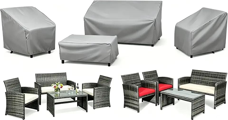 STARTWO Patio Furniture Cover 4 Piece Set, Grey, Regular 600D