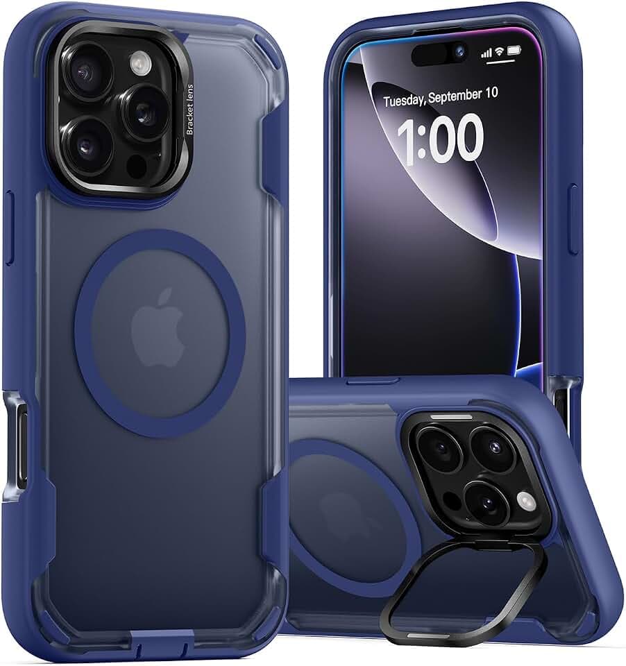 MobNano Magnetisch Hülle für iPhone 16 Pro Max Hülle, [Kompatibel mit MagSafe] Militärschutz Stoßfest Schutzhülle mit Robust Ständer, Heavy Duty Bumper iPhone 16 Pro Max Case - Mattes Blau
