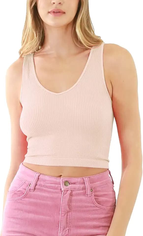 NIKIBIKI Women Seamless Reversible Ribbed Crop Top, Made in U.S.A