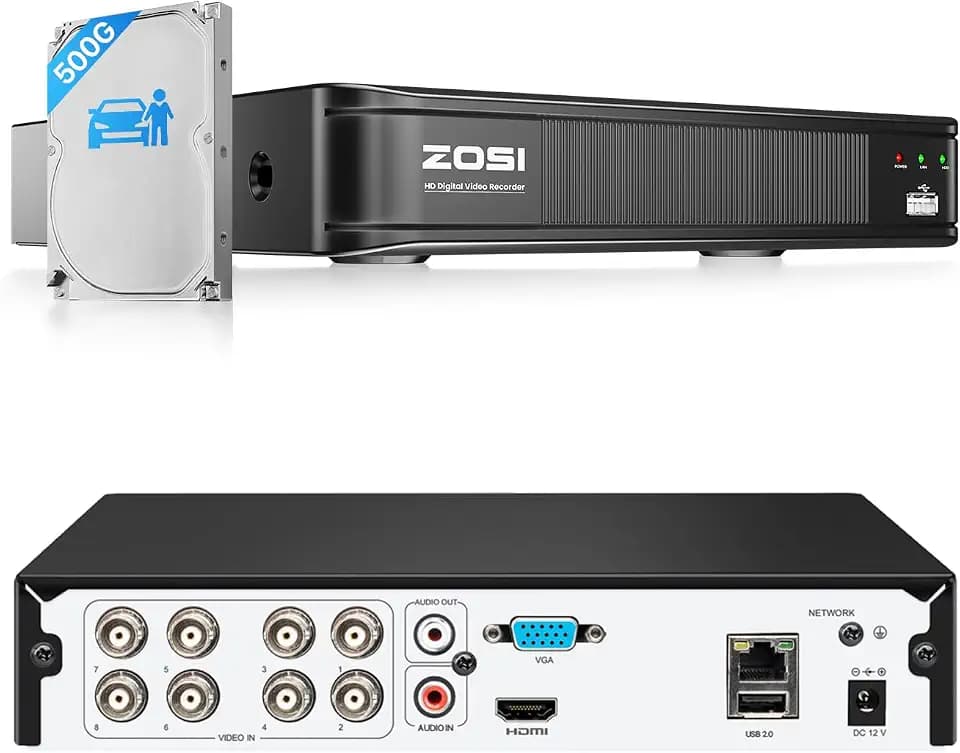 ZOSI H.265+ 8 Channel 3K Lite CCTV DVR Recorder, Hybrid 4-in-1, 500GB HDD