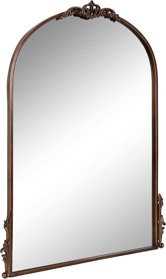 Kate and Laurel Myrcelle Traditional Arched Mirror; 25 x 33; Bronze; Decorative Vintage Arch Mirror with Ornate Garland Detailing Along the Crown and Edges of the Frame