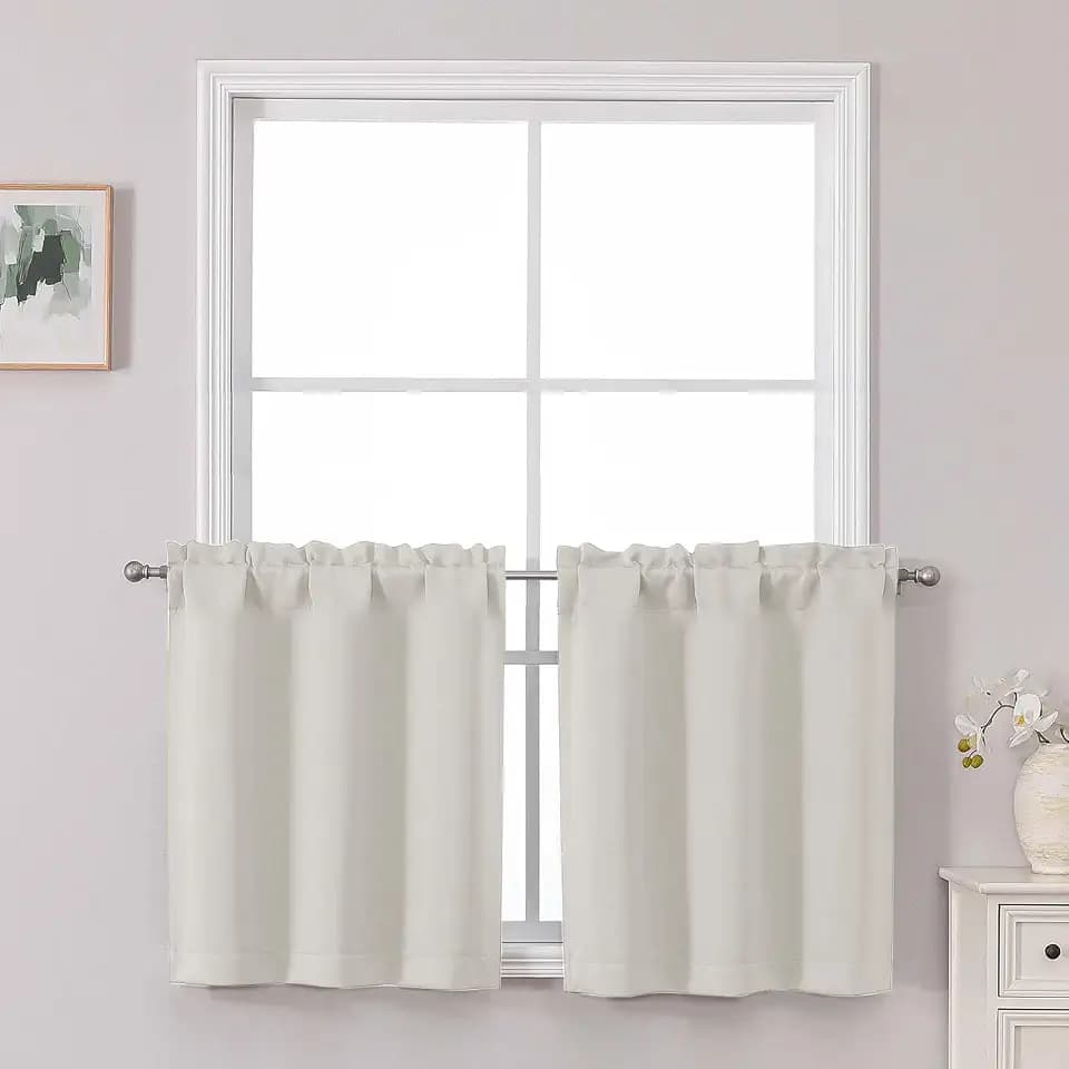 Chyhomenyc Natural Short Blackout Curtains 24 Inch Length, Small Kitchen Curtain Tier Rod Pocket Half Window Curtains for Bathroom Basement Cabinet Camper RV Bunk, 2 PCS, Each 30" Wx24 L