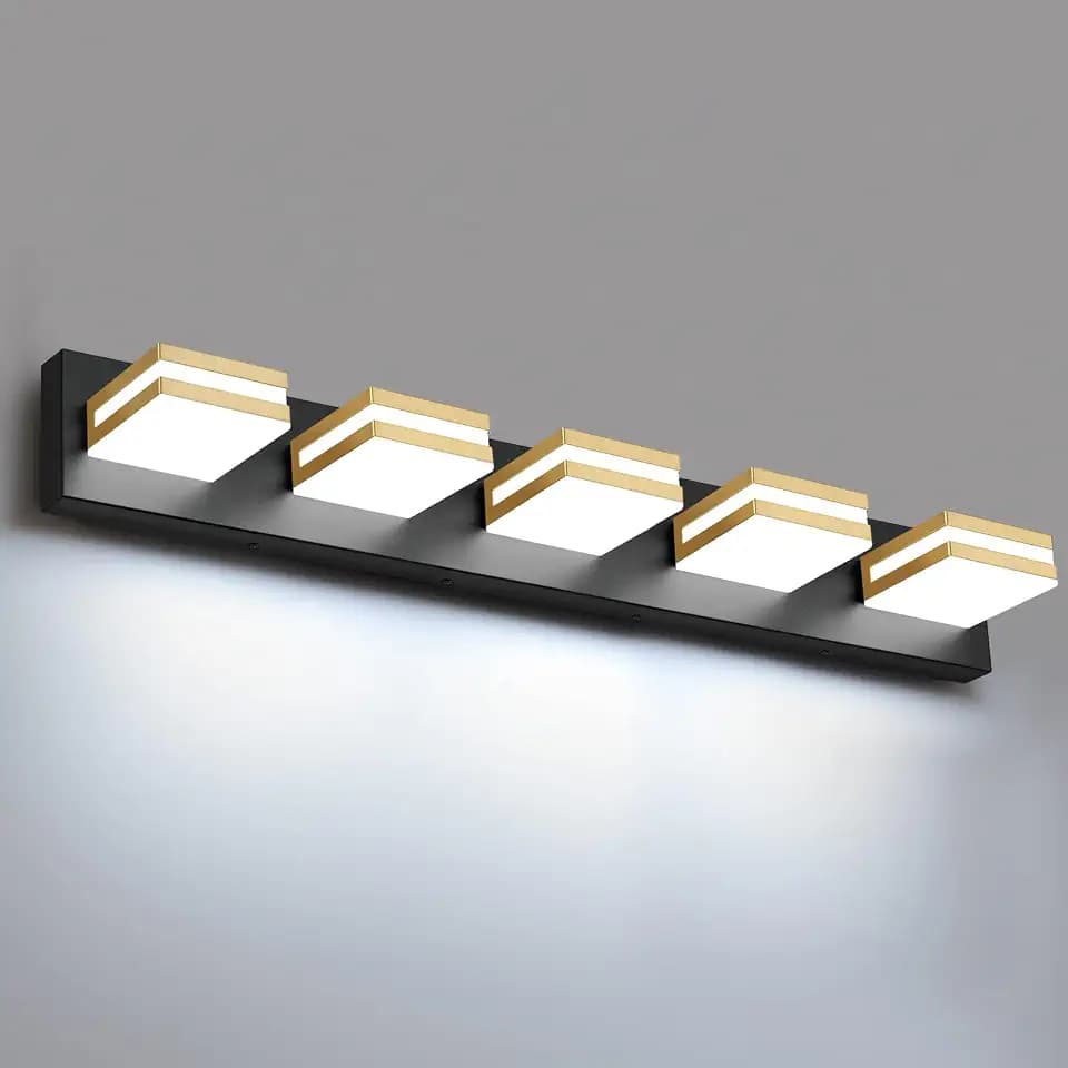 Bathroom Lights Fixtures Over Mirror, 360°Rotate Modern LED Vanity Lights for Bathroom, 40W Dimmable & High CRI Acrylic Wall Lighting, No Assembly Required (Black Gold, 5-Light, 30 Inch)