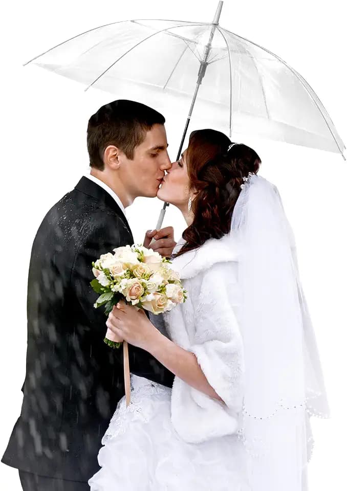 10 Pack Clear Wedding Umbrellas Auto Open Windproof Transparent Large Clear Bubble Stick Umbrella Bulk with J Hook Handle for Outdoor Bride Groom Ceremony Adults Kids Rain