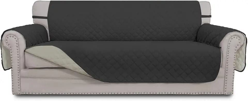 Easy-Going 4-Sitzer-Sofa-Schonbezug, wendbar, wasserabweisend, Couchbezug mit Schaumstoffstäbchen, elastische Bänder, Möbelschutz für Haustiere, Hunde, Katzen (XXL, Dunkelgrau/Beige)