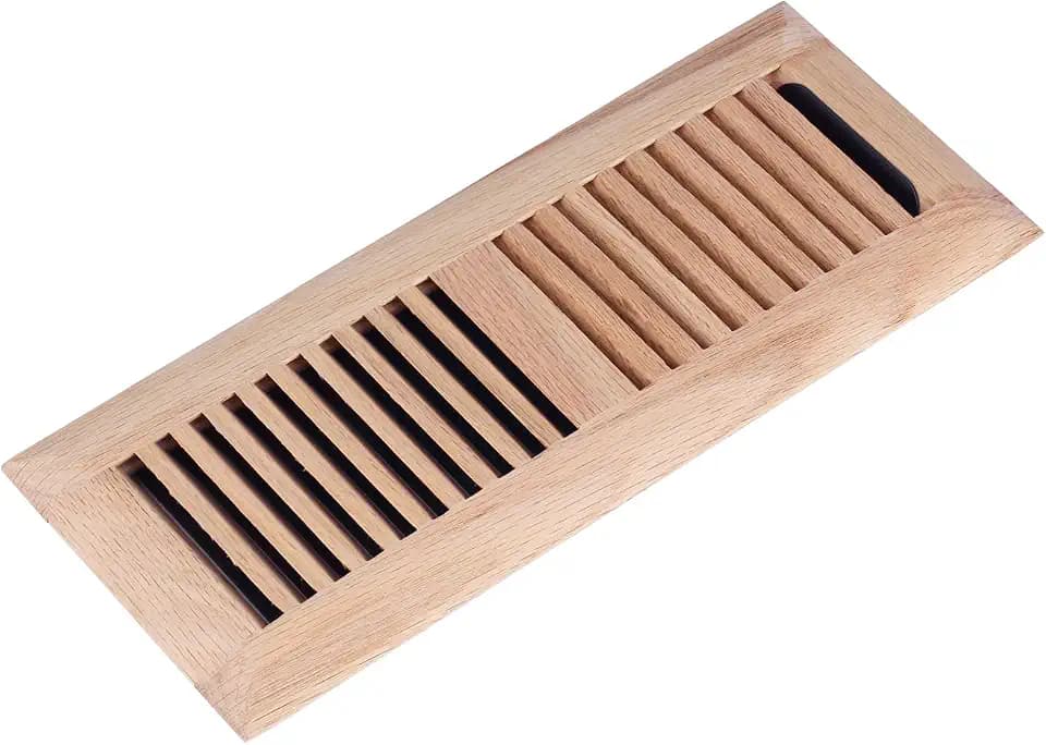 Red Oak Floor Register, Drop in Vent, 6x12 Inch, with Damper, Unfinished