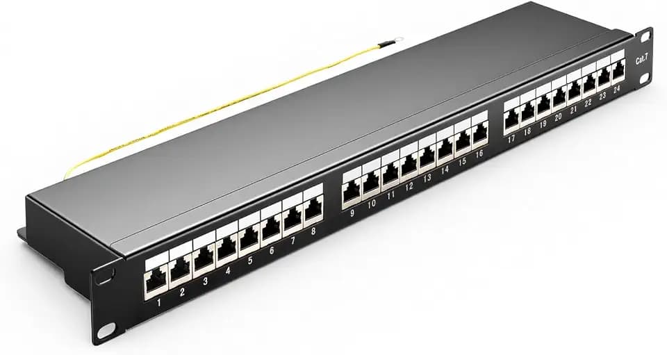 CAT 7 Patchpanel Verteilerfeld 24 Port, Geschirmtes LAN Netzwerk Patchpanel RJ45 mit LSA Leiste, 10Gbps Patchpanel 19 Zoll für Cat7/6A/6 Verlegekabel