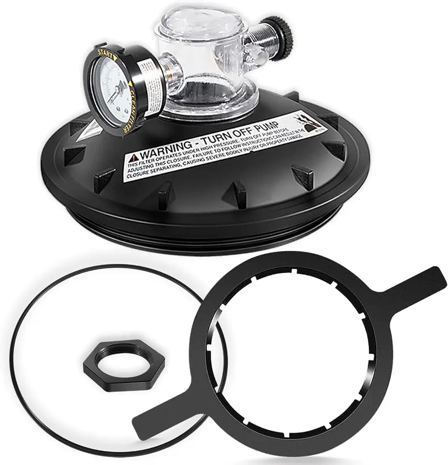 Full 154856 8-1/2" Black Buttress Thread Closure Kit Replacement for Triton II TR100/TR140,TR100C/TR140C,Triton C-3 Pool & Spa Sand Filters –Includes Air Relief Valve,PSI Gauge, Lid Wrench & O-rings
