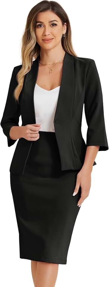 Allegra K Business-Rock Anzugsset für Damen, 2-Teiler, Büro, Arbeitsoutfit, Kragenlos, Blazer, Bleistiftrock