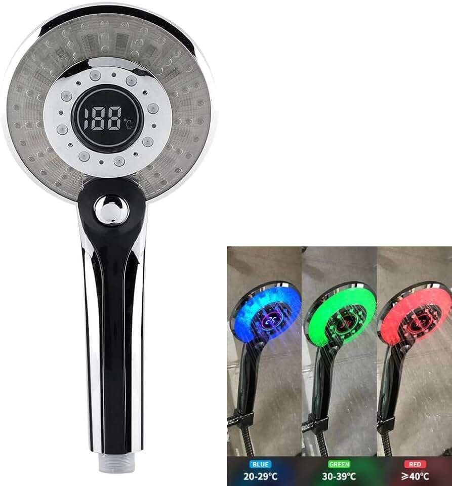 Temperatursensor Led Duschkopf, 3 Farbwechsel Led Handbrause Sprühkopf Set Temperatursensor Duschkopf G1/2 Wassersparende Sprayer für Home Bad