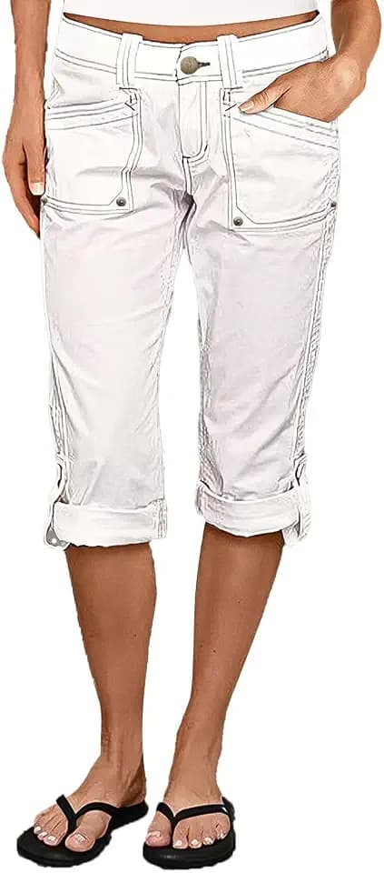 Flamingals Womens Capris Shorts Mid Rise Cargo Bermuda Shorts