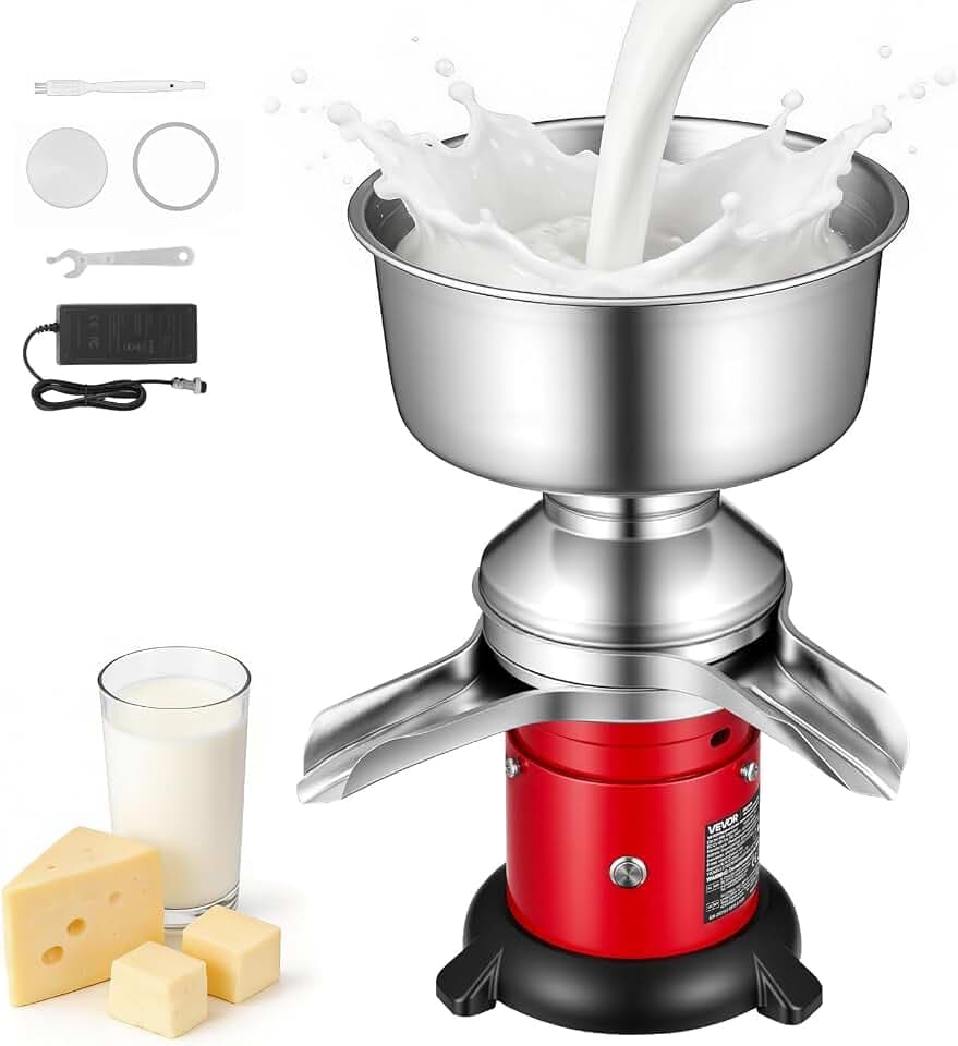 VEVOR Elektrischer Milchabscheider 40 W, 60 L/H Milchseparator mit Runder Standfuß Tastensteuerung, 10500 U/min Trennmaschine für Milch, Milchzentrifuge aus 304 Edelstahl mit 4,5L Milchtank für Küche
