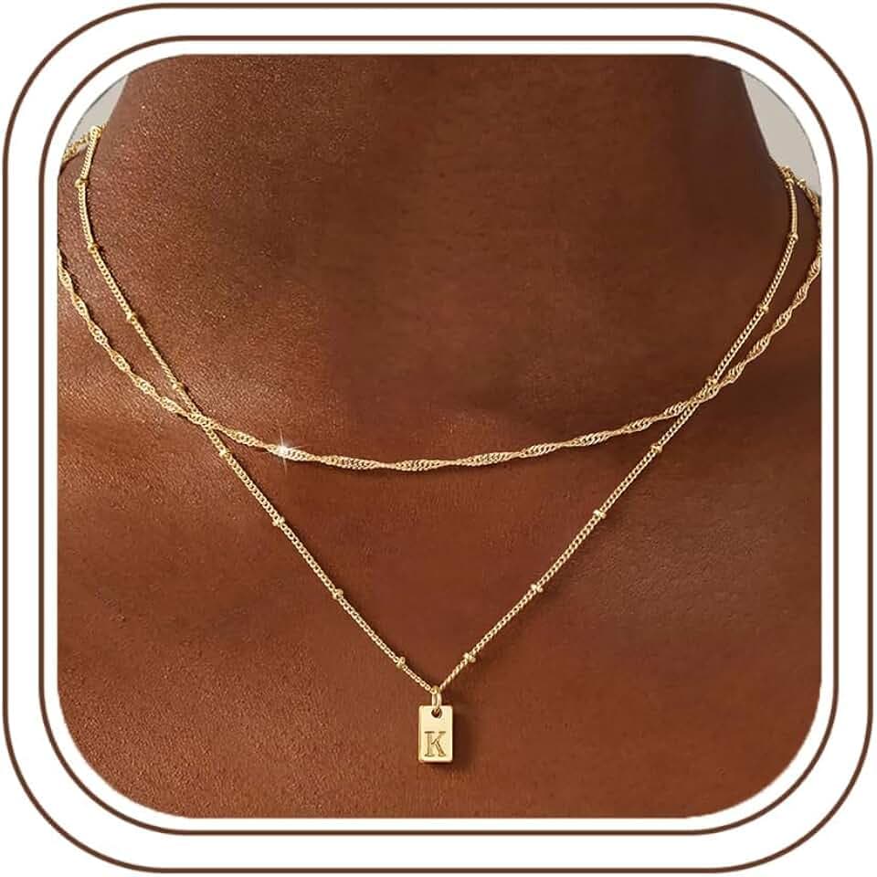 M MOOHAM Layered Initial Necklaces for Women - 14K-Gold-Plated A-Z Necklace