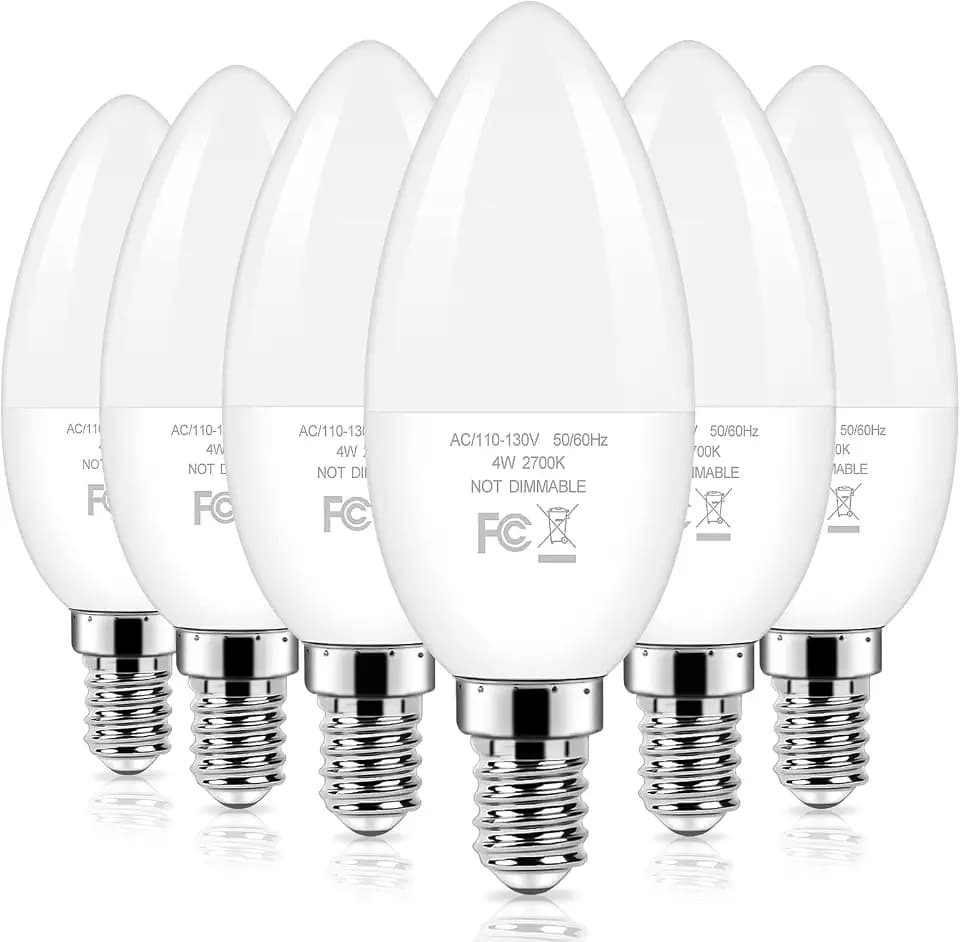 Brightever E12 LED Candelabra 40 Watt Equivalent Light Bulbs, 4W Warm White 2700K Ceiling Fan Bulbs, Chandelier Candle Lights for Wall Lanterns, Pendant Lights, Non-Dimmable, 6-Pack