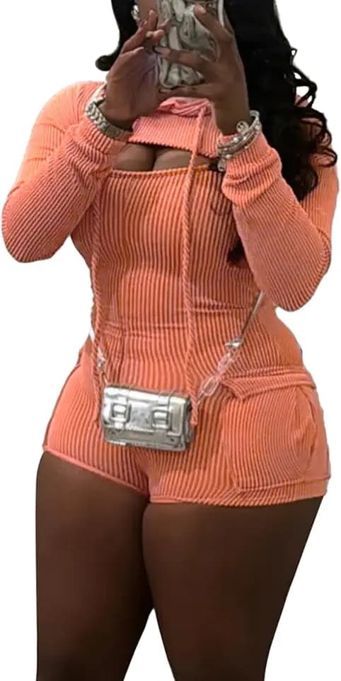 YOOTIKO Women Going Out Workout Set Ribbed Hoodies Shrug Bodycon Romper
