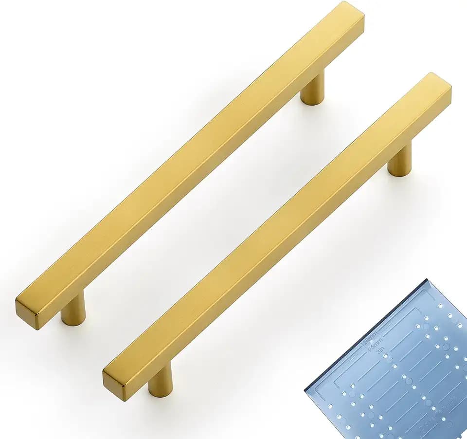 Ravinte Square Cabinet Handles, 10 Pack, 5" Hole Centers, Gold