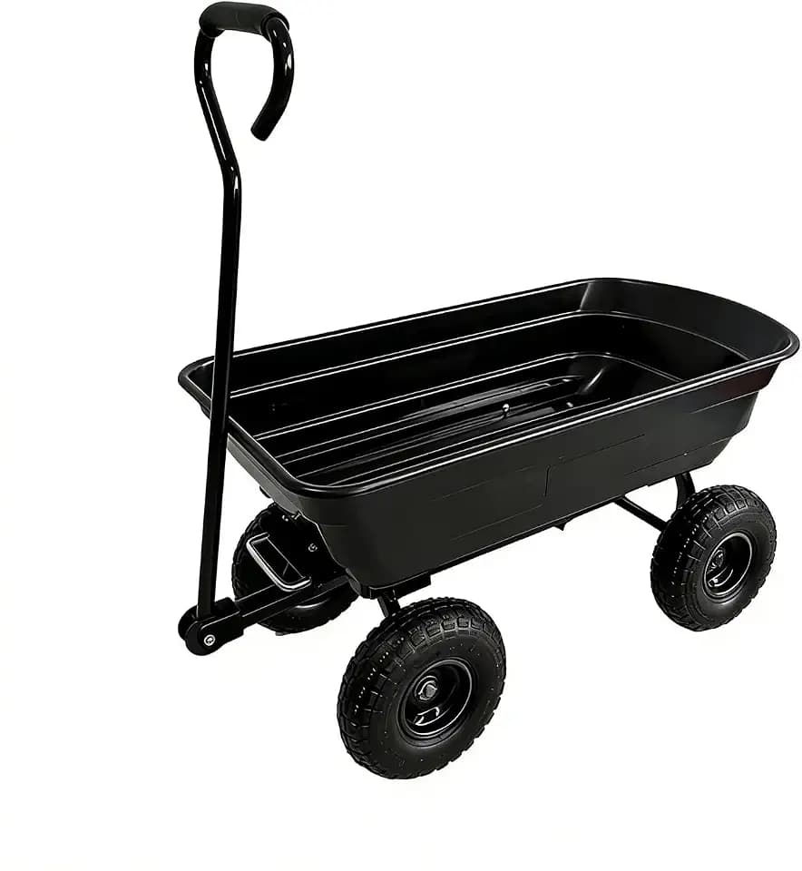Garvee Garden Dump Cart, 600 Lbs Heavy Duty Outdoor Garden Wagon with Quick Release and 10-Inch Flat-Free All-Terrain Wheels, Utility Wagon for Soil, Plants, Tools, Grey ﻿
