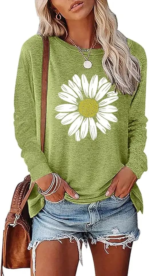 Women's Fall Sunflower T Shirt Cute Graphic Tees Casual Loose Long Sleeve Crew Neck Tunic Tops