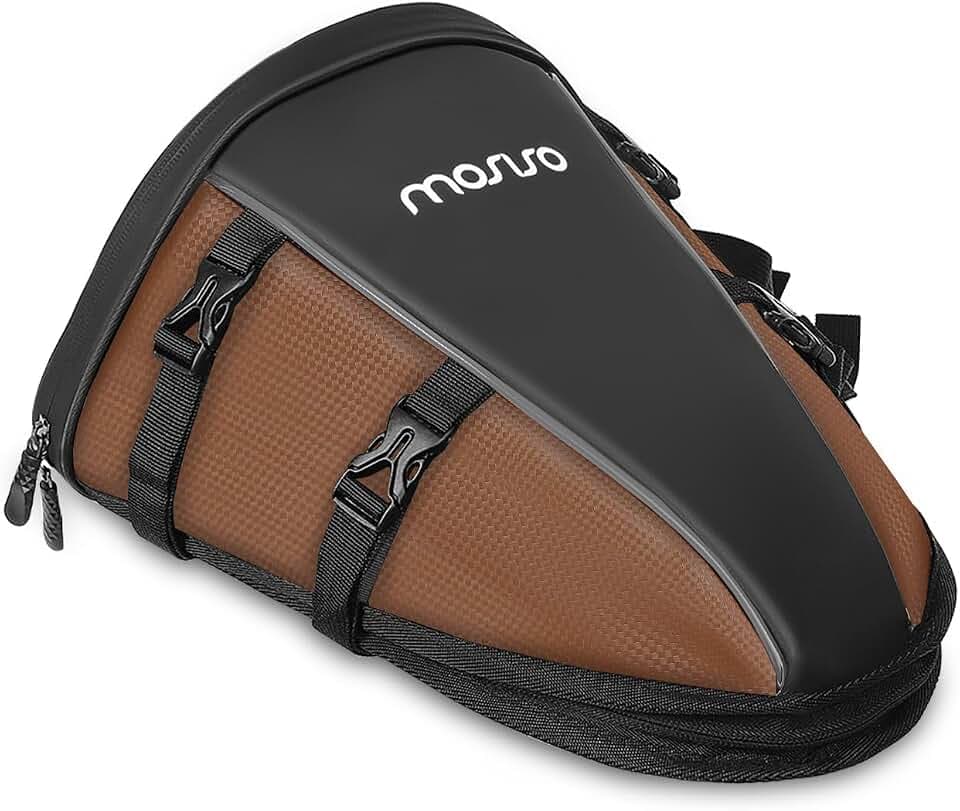 MOSISO Motorcycle Tail Bag Waterproof Polyester Storage Saddle Bag,Brown