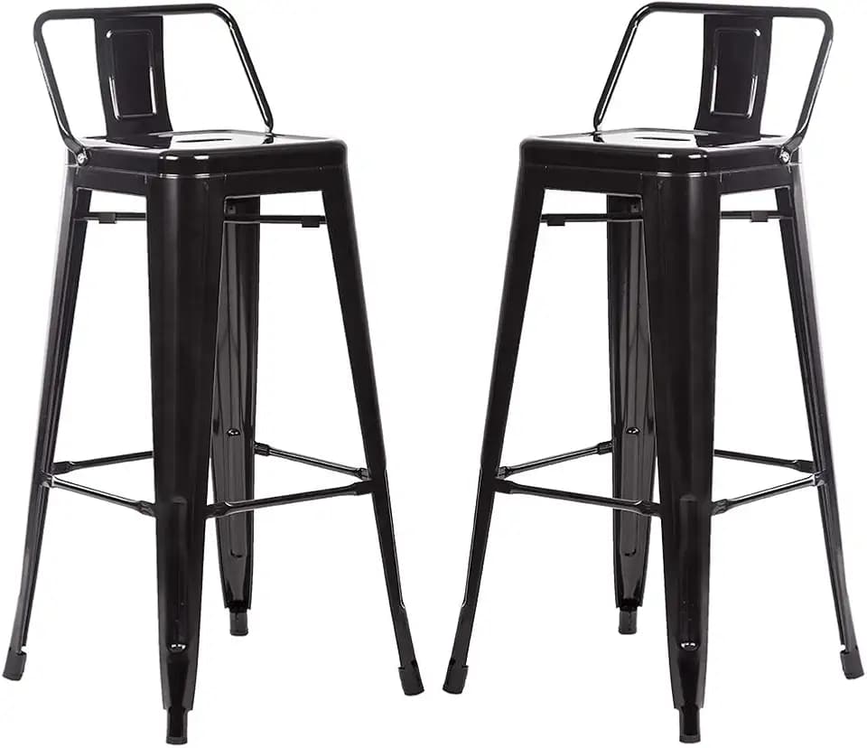 FDW Metal Bar Stool Set of 2 Height Adjustable 30 Inches Stackable Barstools Low Backrest Kitchen Chairs Patio Chairs Dining Stool Tolix Style Bar Stools,Black