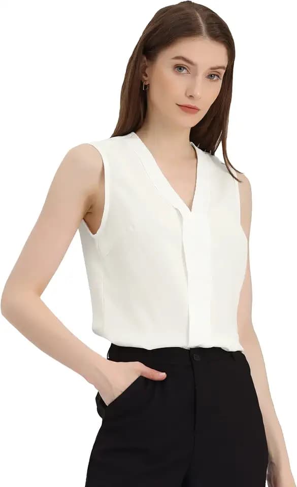 Allegra K Women Business Casual Sleeveless V Neck Tank Tops Blouse