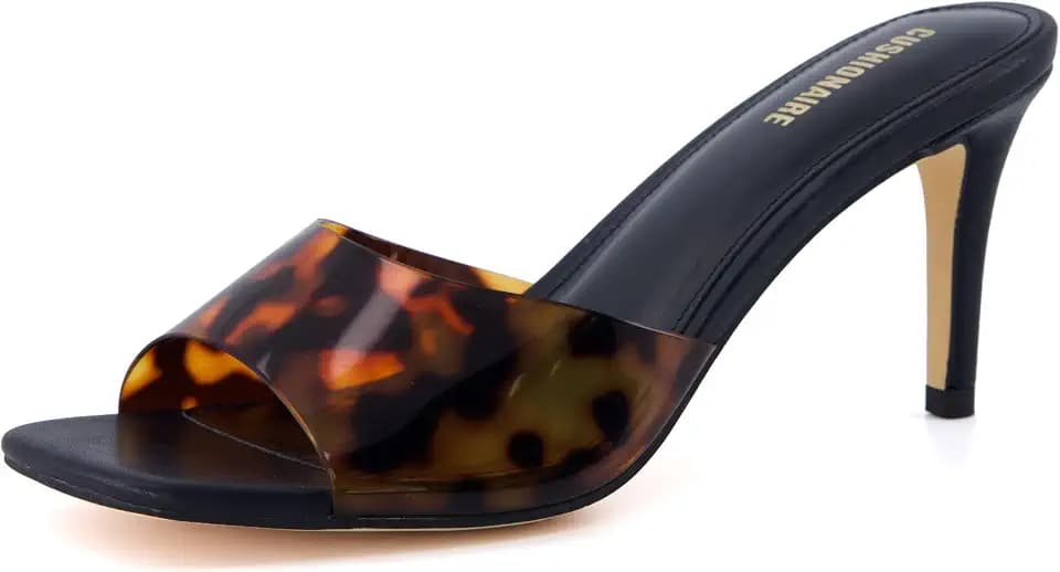 CUSHIONAIRE Evie Kitten Heel Sandals for Women, Slip On One Band Dress Sandals with Memory Foam, Wide Widths and 3 Inch Heel