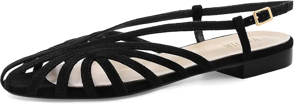 MICIFA Slingback Flat Sandals for Women Square Toe Low heel Sandal Buckle Strap Slip on Flats Summer Dress Casual Flat Shoes