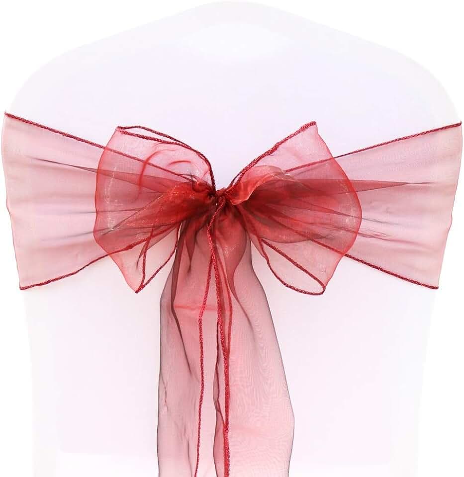 50 Pcs Schleifen für Stuhlhussen - Organza Hochzeit Stuhlschleife 18 x 275CM Stuhldekoration für Partys Hochzeiten Feiern, Burgunderrot