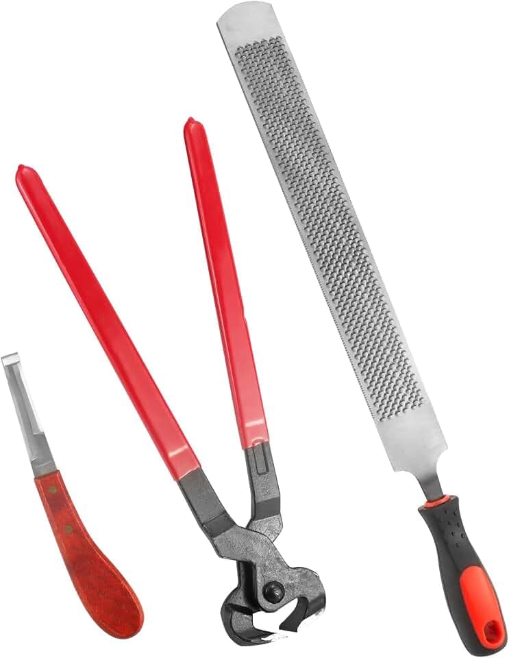 QWORK® 3-TLG Pferd Hufschmied Professionelle Huftrimm Werkzeug Kit, Hufmesser Hufschneidezange Hufraspelt