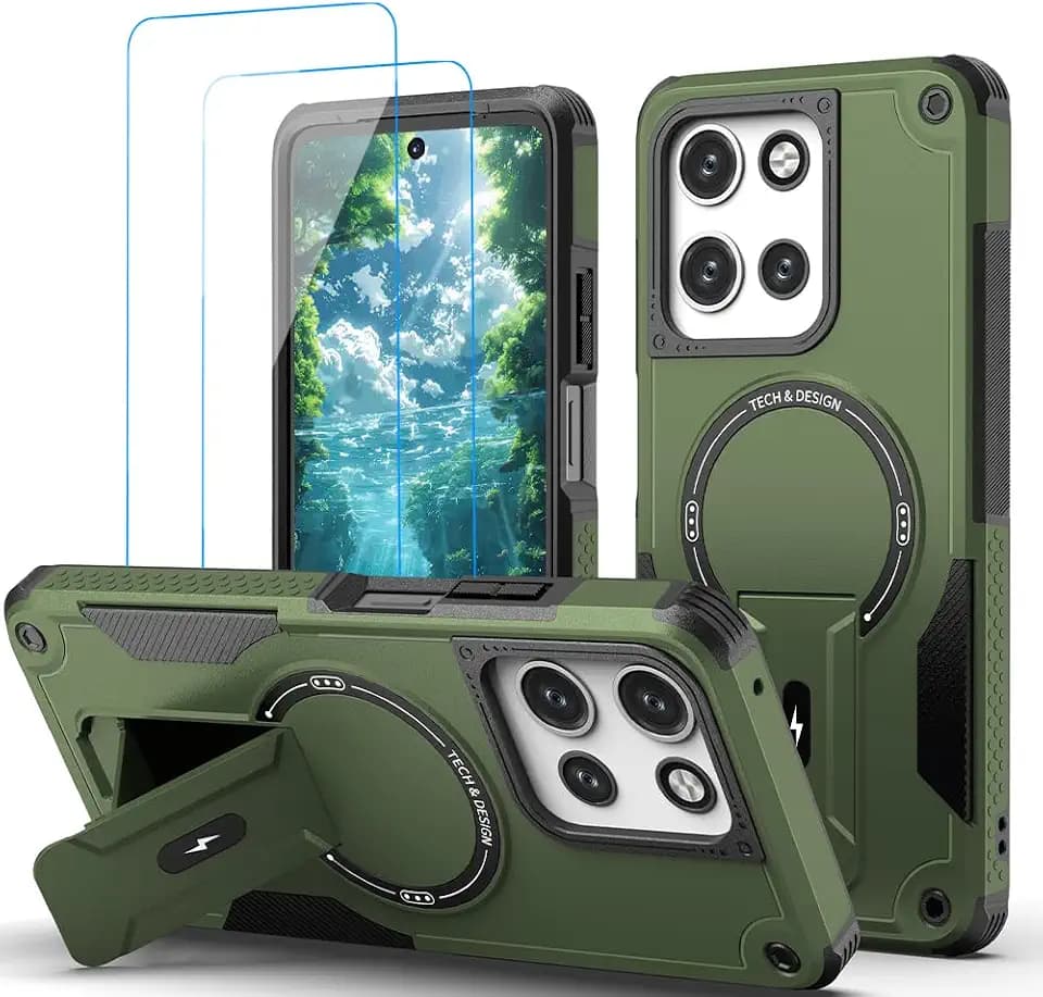 for Moto G 2026/2025 Case,Moto G Play 2026 Case Military-Grade Dropproof Phone/Invisible Kickstand with MagSafe/HD Screen Protector, Protective Magnetic Phone Cover (Green)