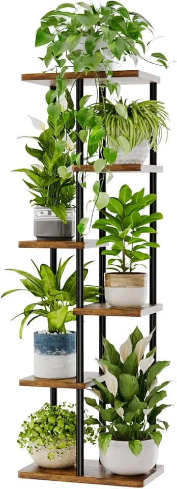 Bamworld Plant Stand 6 Tier Tall Shelf for Multiple Plants Brown