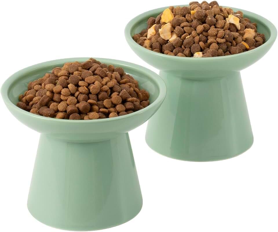 CEEFU 2-Pack Extra Wide Elevated Ceramic 6.2" Shallow Cat Food Bowls