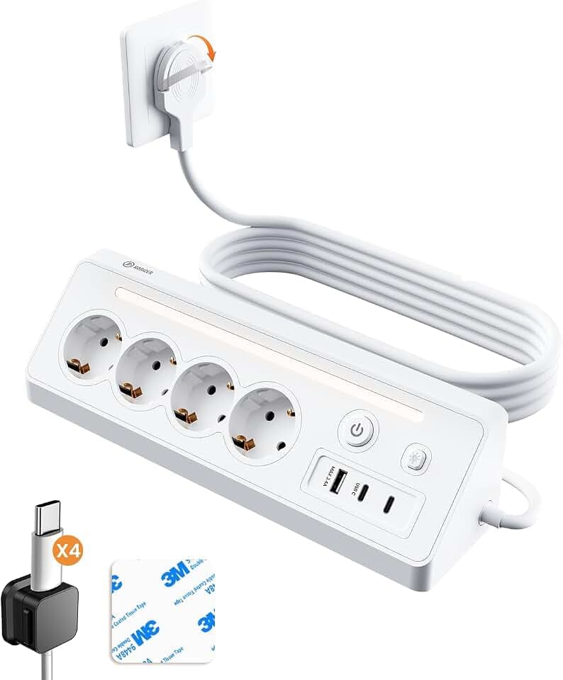 7in1 Steckdosenleiste mit USB,4-Fach Mehrfachsteckdose Flachstecker