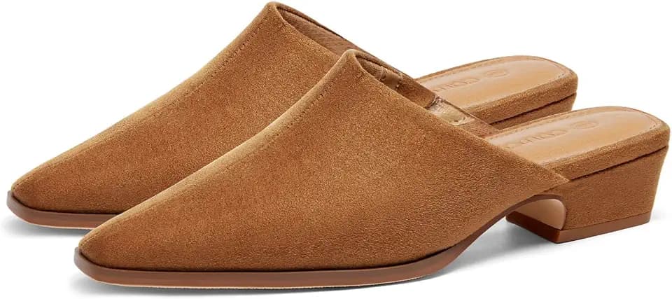 Coutgo Womens Square Toe Mules Slip On Chunky Low Heel Clogs Backless Business Casual Work Slides Shoes