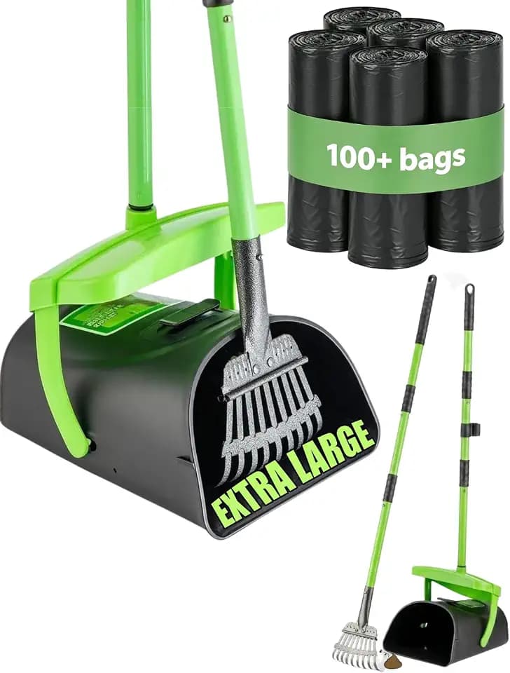 MXF 40.16" Pooper Scooper Set – Swivel Bin & Rake Kit with 100 Waste Bags