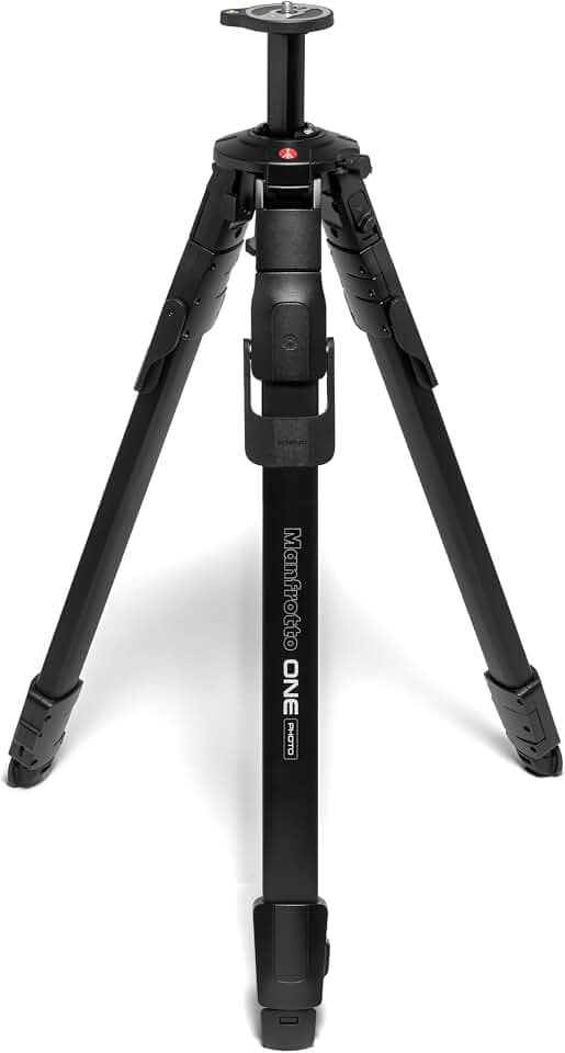 Manfrotto ONE Photo, Aluminium-Stativ,12 kg Tragkraft, 90° Horizontalsäule, XTEND-Beine für schnellen Aufbau, Schiebesäule, Modulare Gummifüße/Spikes, Professionelles Fotostativ, für DSLR & Mirrorless