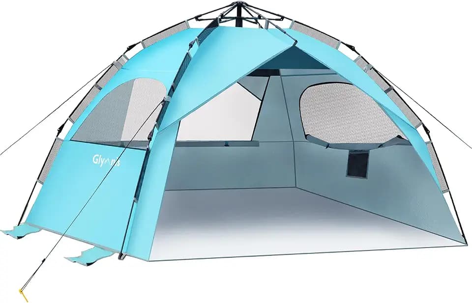 Glymnis Strandmuschel Quick Up Strandzelt UPF50+ für 4-6 Personen | Strand Zelt Automatisch aufbaubar, Windschutz Strand, UV-Schutz 50+, kleines Packmaß für Strandurlaub und Camping