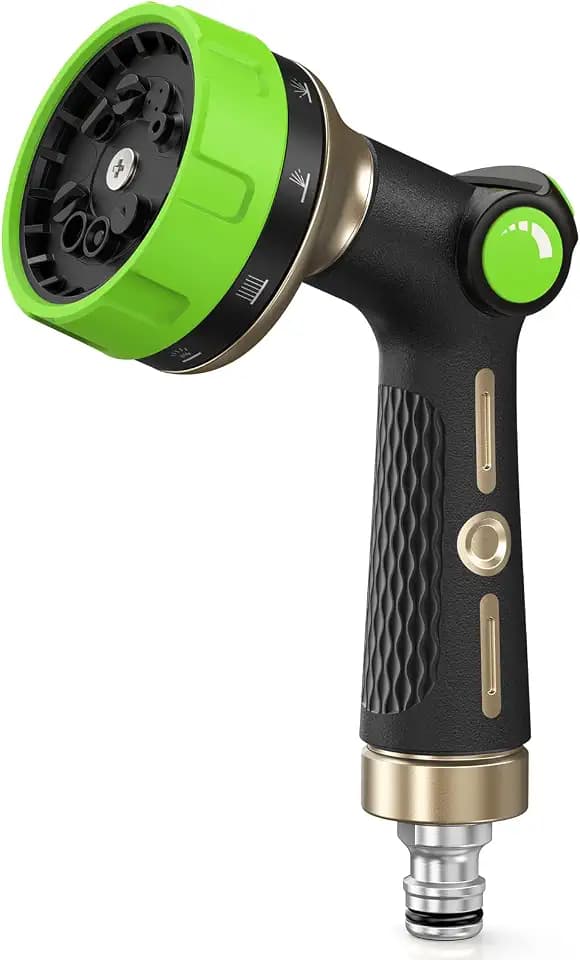 RAINPOINT Gartenbrause, Metall Garten Handbrause mit 10 Bewässerungsmuster, Mühelose Wasserfluss-Regelung, Hochdruck Gartenschlauch Spritze für Bewässerung, Autowaschen, Grün