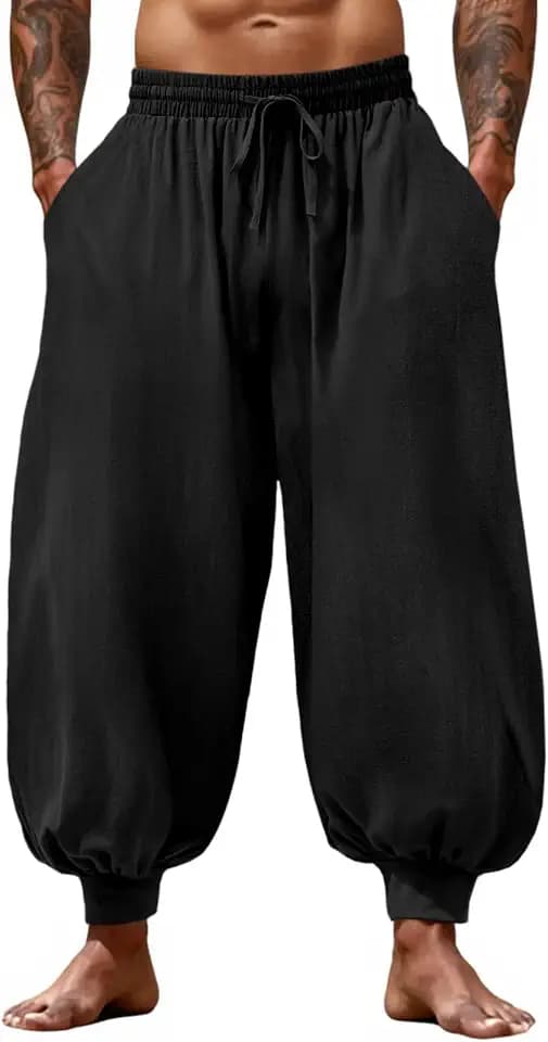 Runcati Mens Harem Pants Casual Baggy Trousers Cotton Boho Pants
