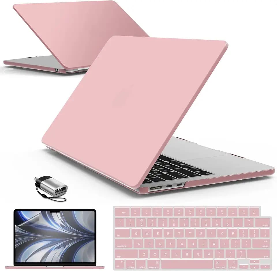IBENZER Compatible with MacBook Air 13 inch Case M5 2026 M4 2025 M3 M2 2024-2022 A3449 A3240 A3113 A2681,HardShellCase&KeyboardCover ScreenFilm Type-C for Mac air 13.6", Rose Quartz, KK-RQ+2TC