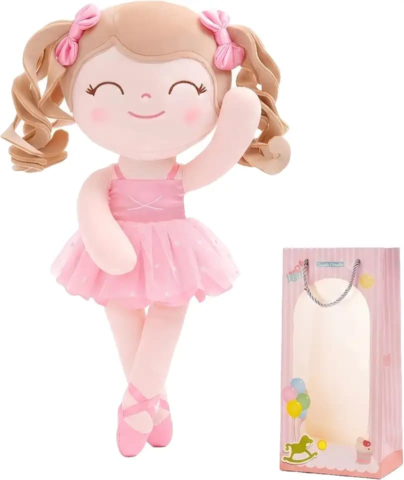 Gloveleya Baby Doll Gifts Plush Curly Hair Ballet Dolls Soft Girl Toys Pink 33CM
