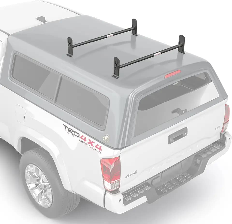 Model DX36 Universal Pickup Truck Cap & Topper 2 Bar Ladder Roof Van Rack System Adjustable Steel Cross Bars - Sandy Black