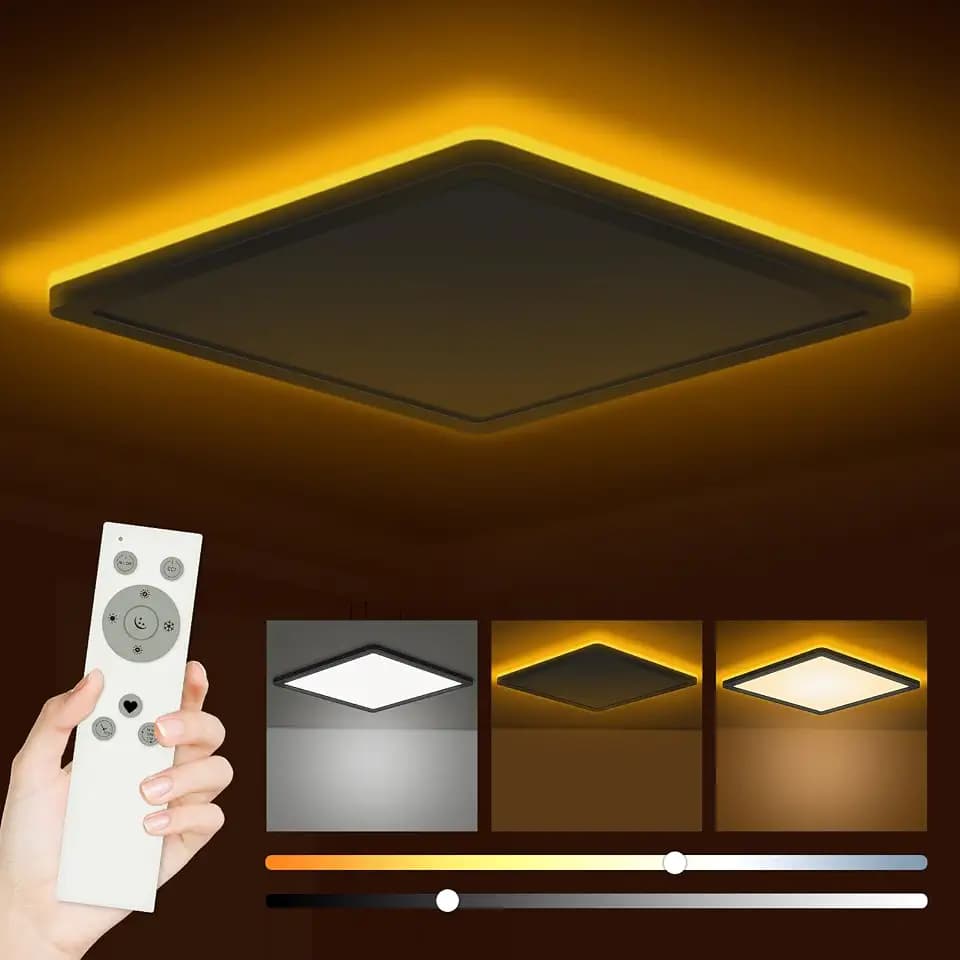 LED Deckenleuchte, 24W Deckenlampe mit 1800K Nachtlicht Amber 30cm, Schwarz