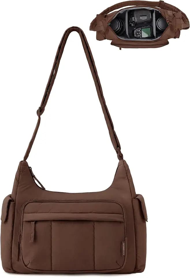 BAGSMART 2 in 1 Puffy Camera Bag for Photographer Everyday Shoulder Bag